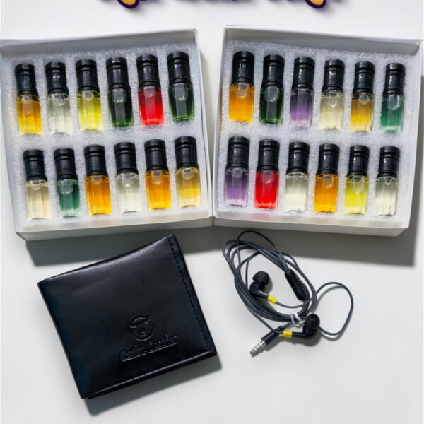 ২৪পিস আতর পারফিউম কম্বো সাথে একটি মানিব্যাগ ও হেটফোন ফ্রি